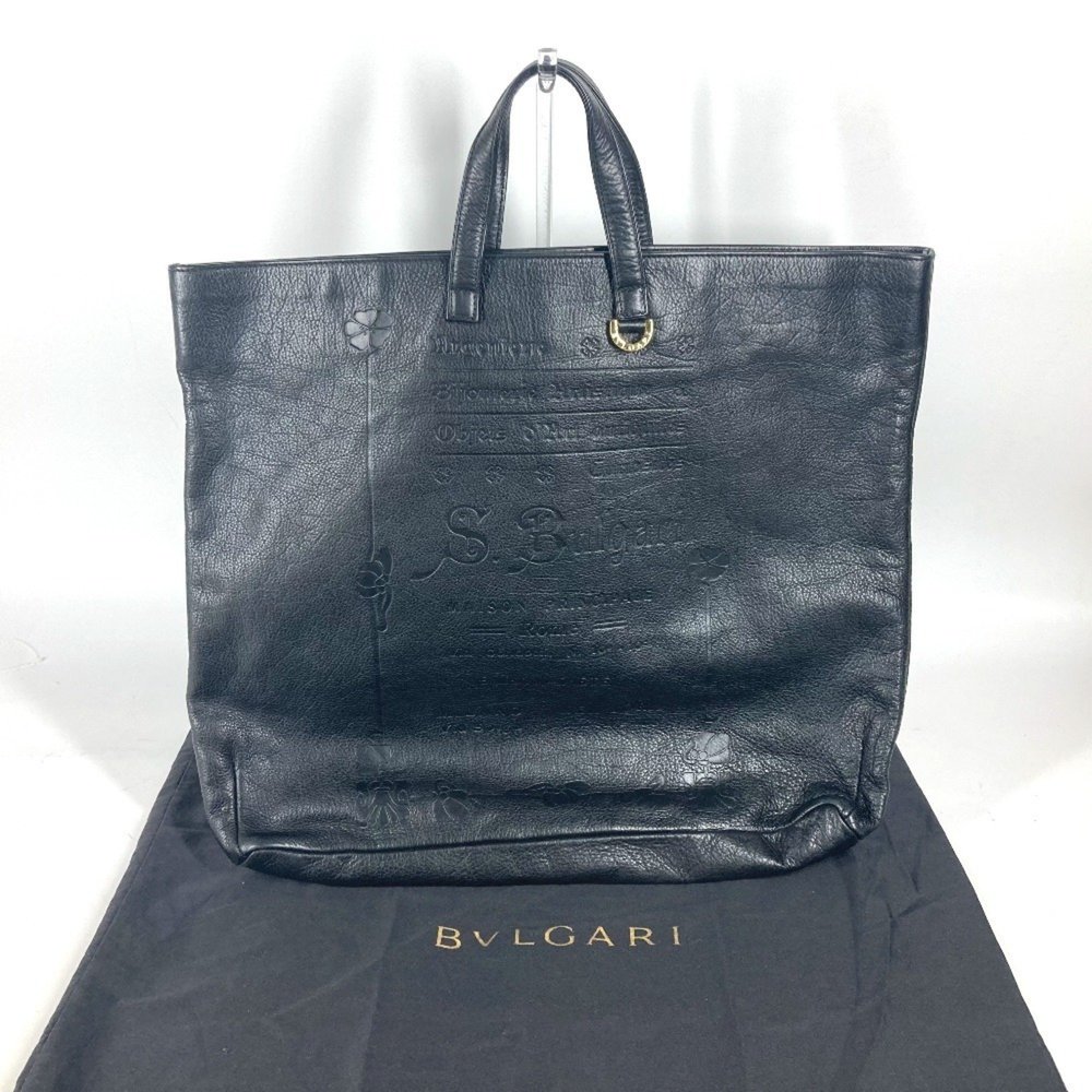 BVLGARI S.bulgari Bag Tote Handbag Leather Men's Women's Black - Picture 11 of 16